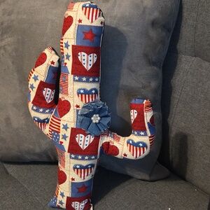Americana Saguaro Cotton Cactus Accent Pillow Handmade